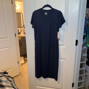 NWT 32 Degrees V-Neck Short Sleeve Midi Dress Size S Neon Inky Indigo
